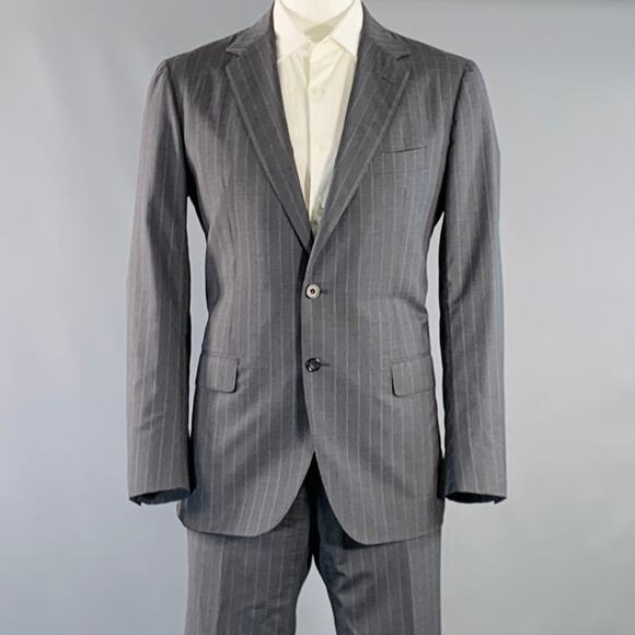 SARTORIO Size 44 Regular Grey Pinstripe Wool Notch Lapel Suit - Picture 1 of 14